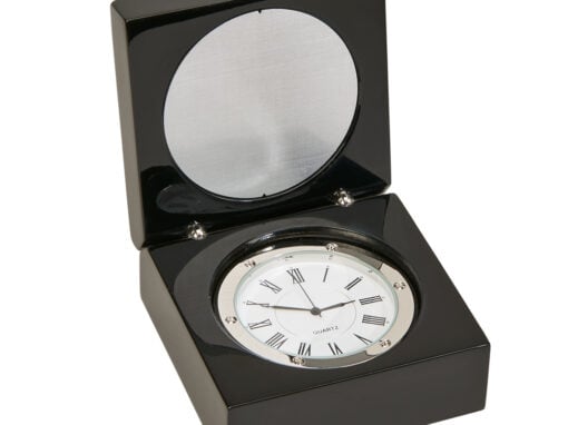 Black Square Wood Box with Clock & Engraving Plate