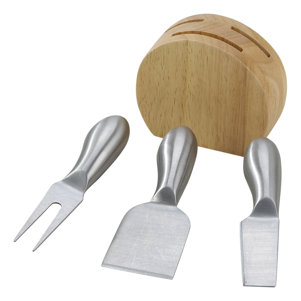 Block with 3 Stainless Steel Cheese Utensils (1)