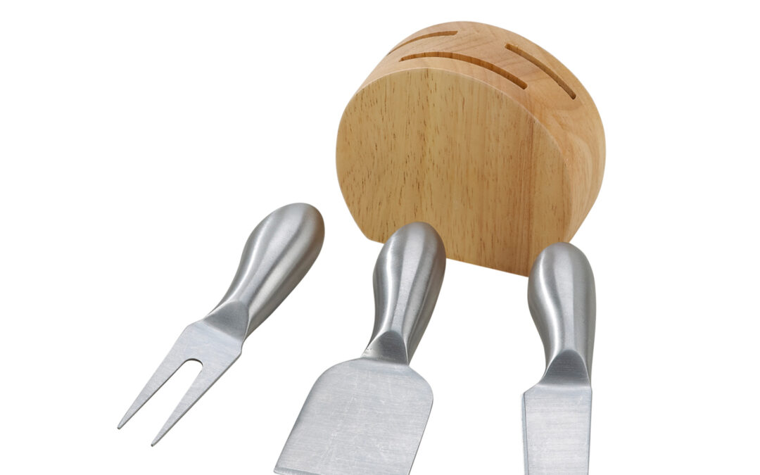 Block with 3 Stainless Steel Cheese Utensils