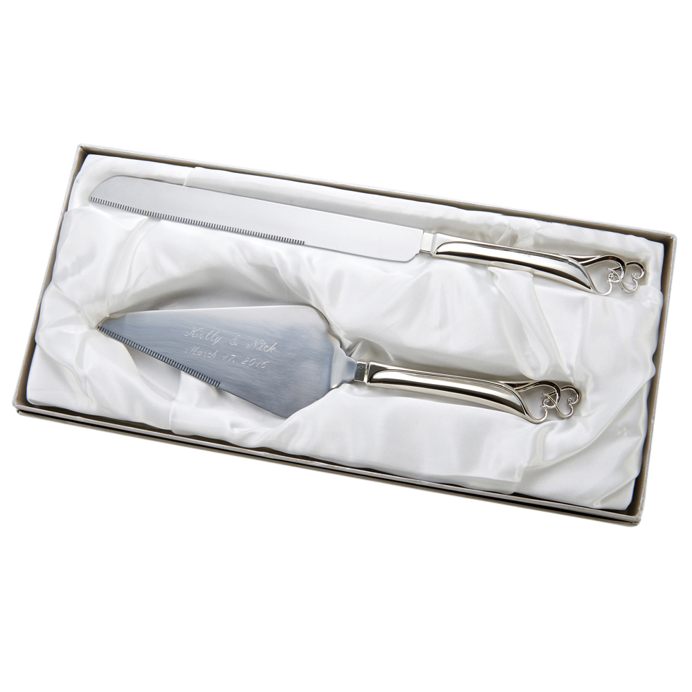 Knife & Server Set With Double Heart Handles (1)