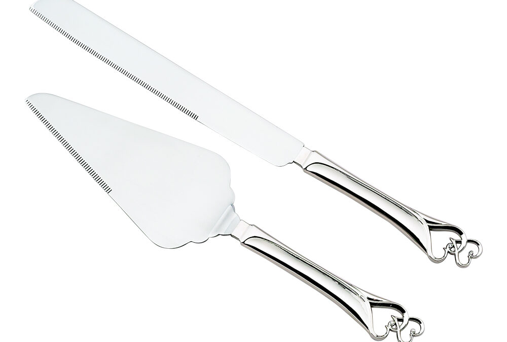 Knife & Server Set With Double Heart Handles