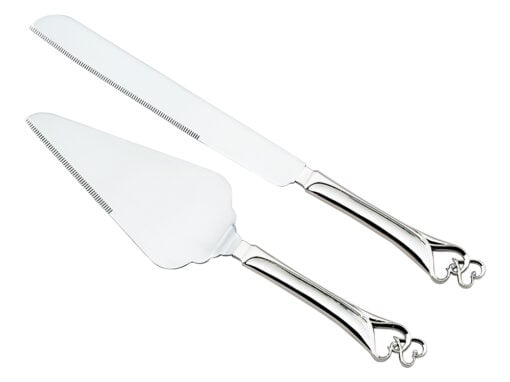 Knife & Server Set With Double Heart Handles