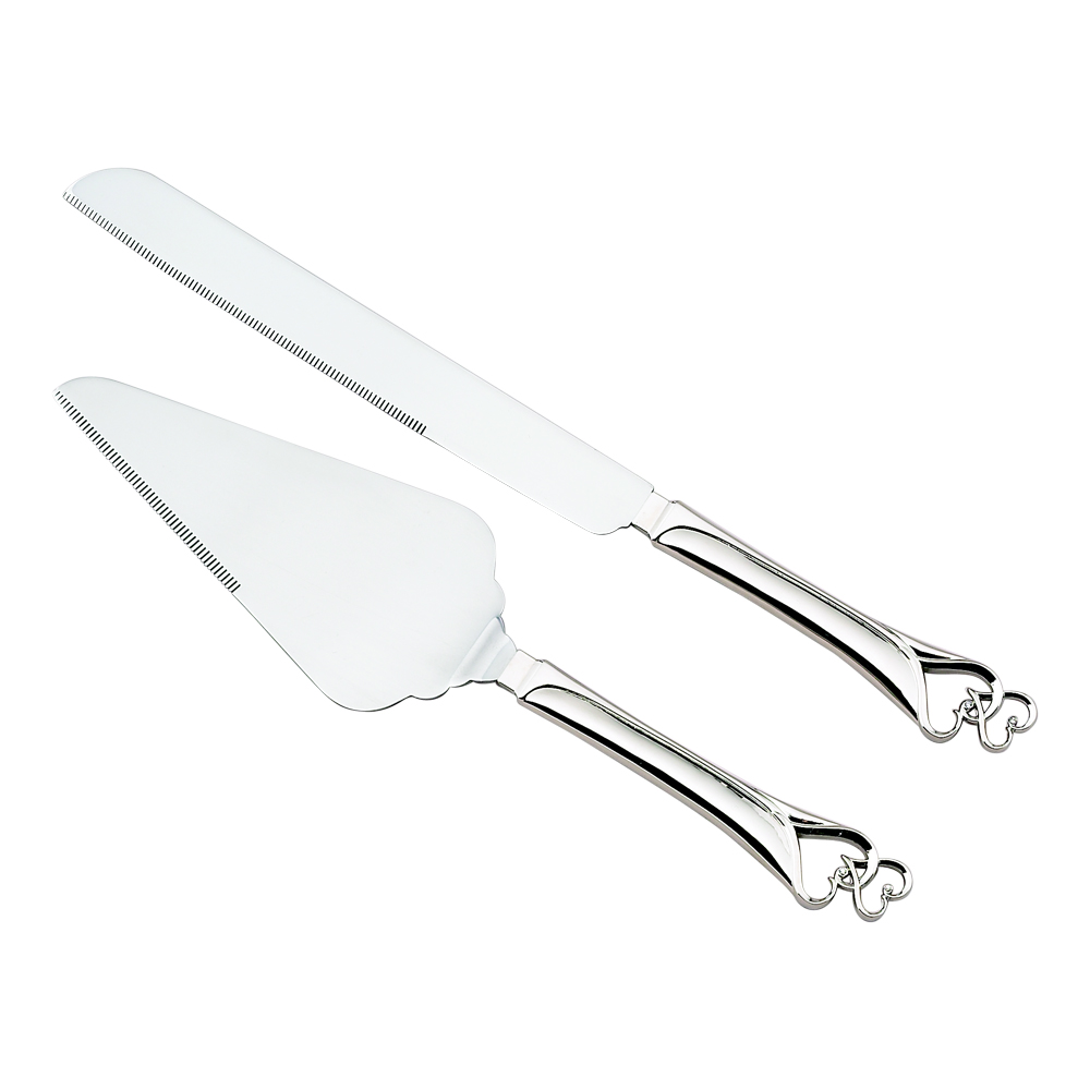 Knife & Server Set With Double Heart Handles