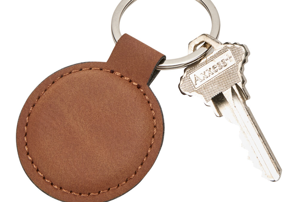 Leatherette Round Keychain, Caramel