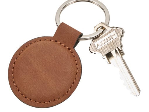 Leatherette Round Keychain, Caramel