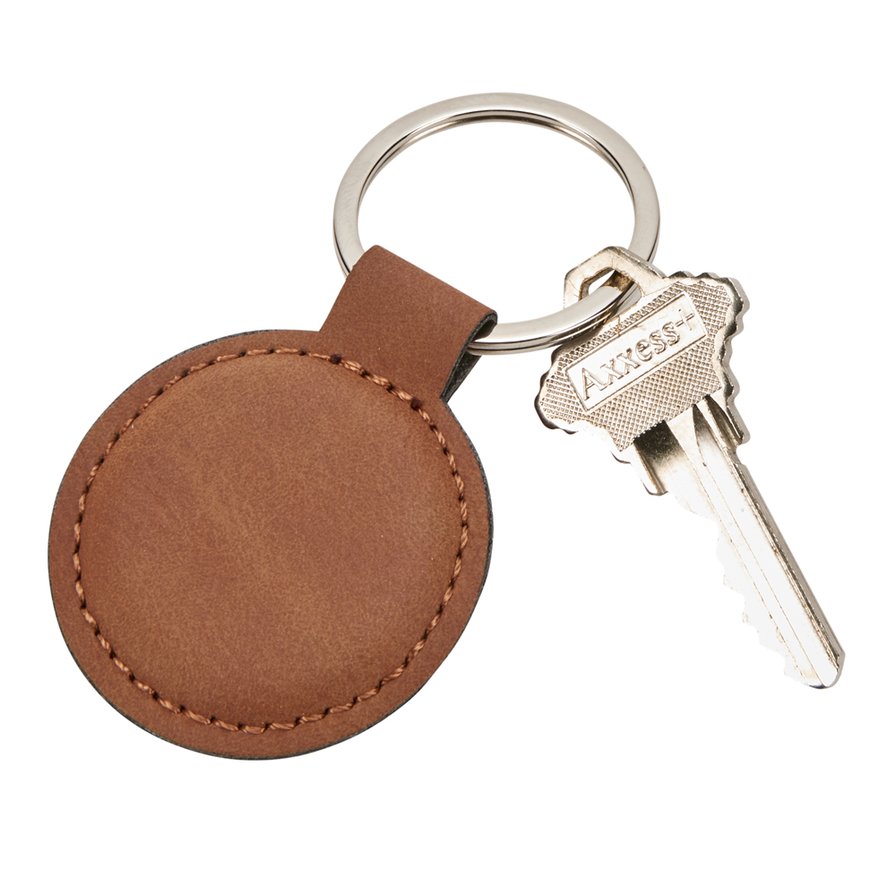 Leatherette Round Keychain, Caramel