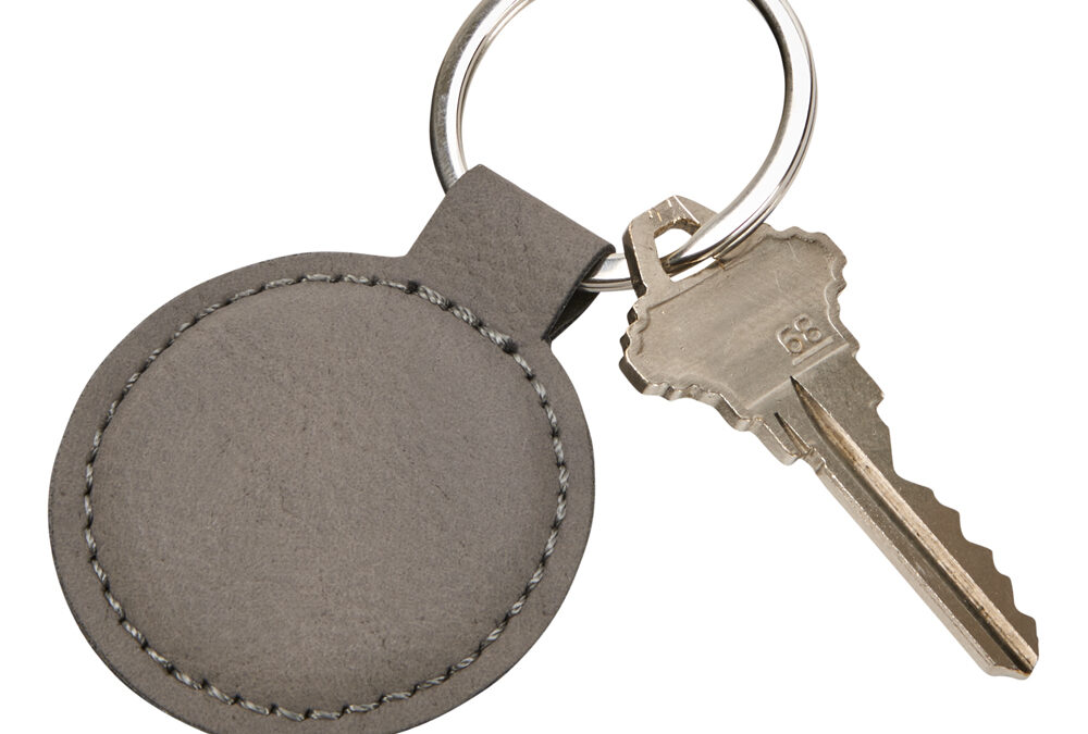 Leatherette Round Keychain, Grey