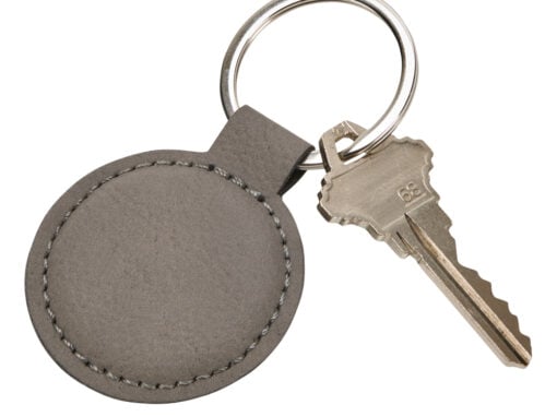 Leatherette Round Keychain, Grey