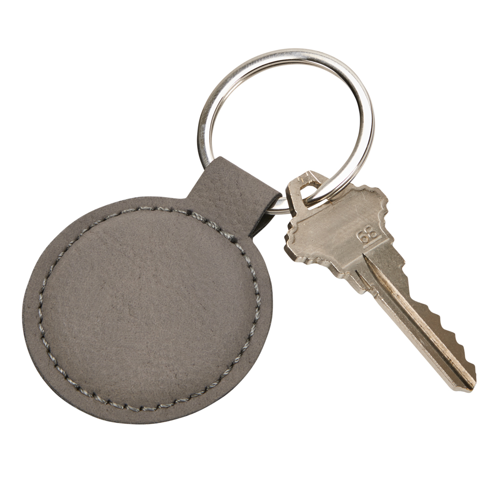Leatherette Round Keychain, Grey