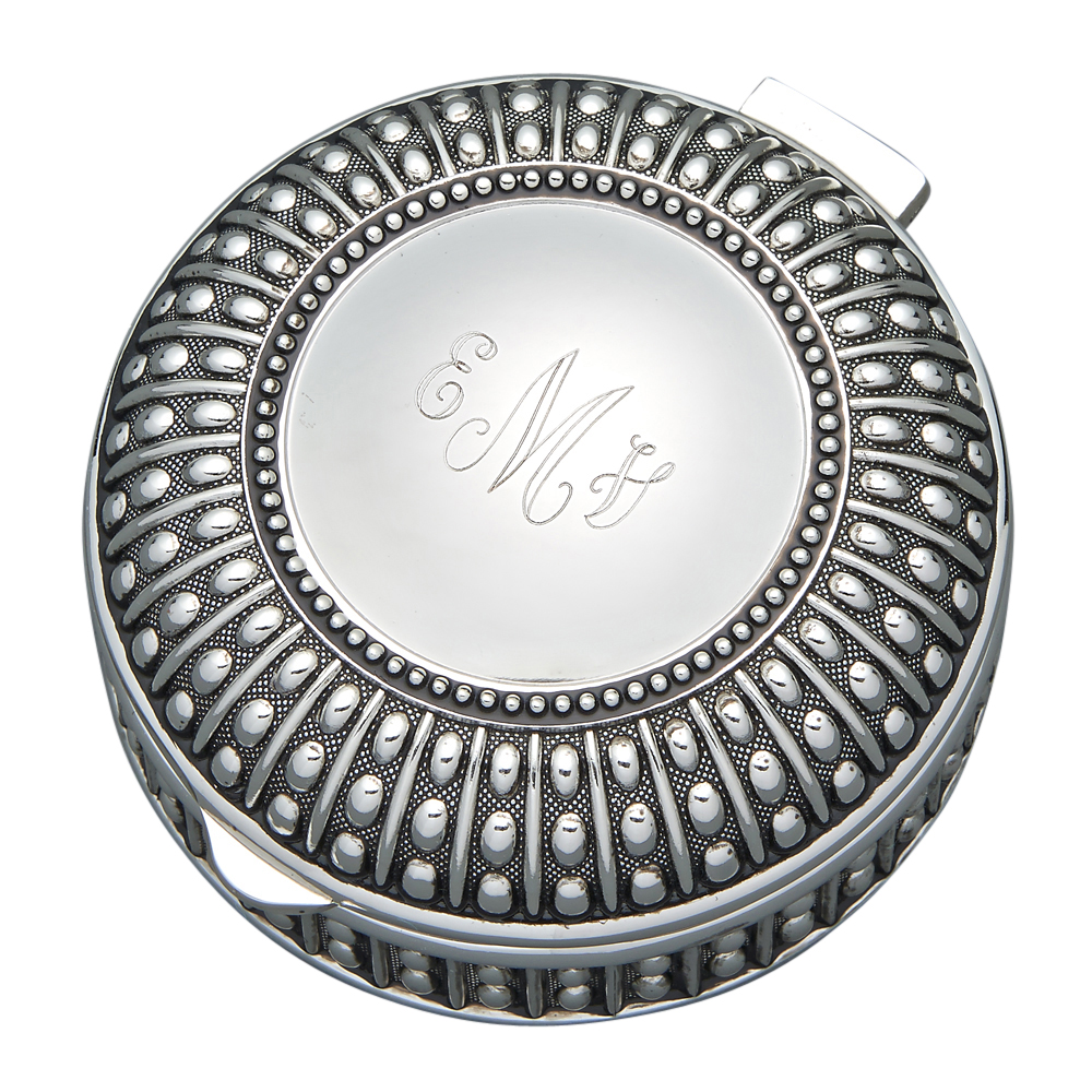 Silverplated Round Antique-Style Box with Beaded Detail
