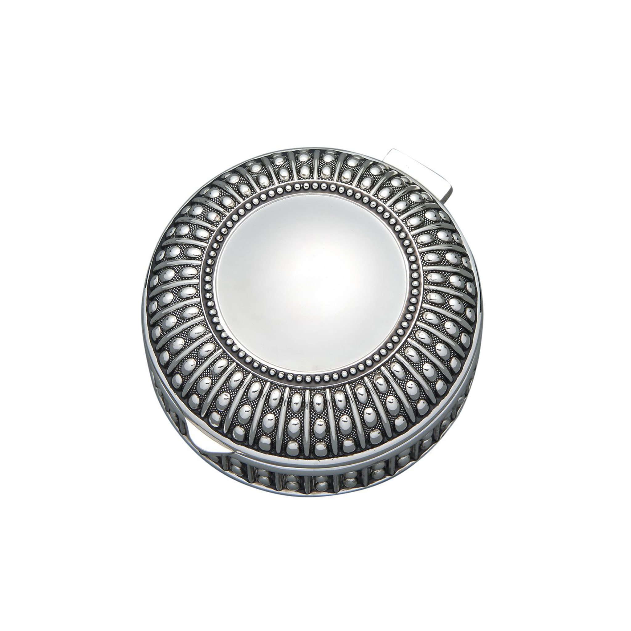 Silverplated Round Antique-Style Box with Beaded Detail (2)