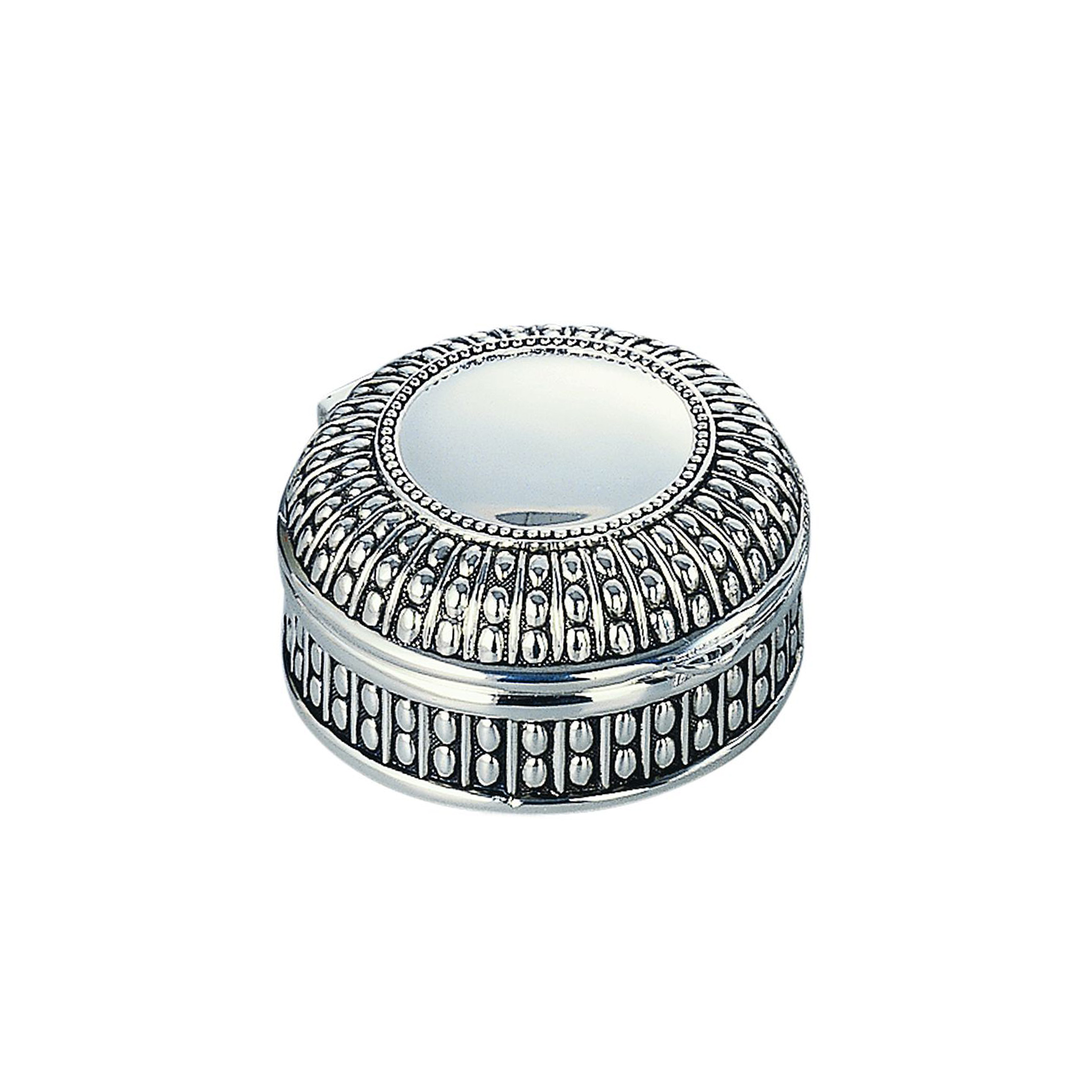 Silverplated Round Antique-Style Box with Beaded Detail (3)