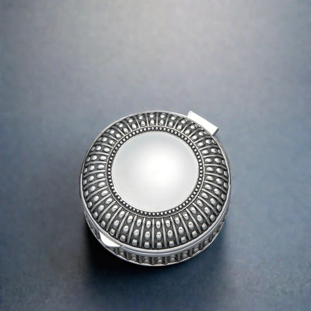 Silverplated Round Antique-Style Box with Beaded Detail (5)