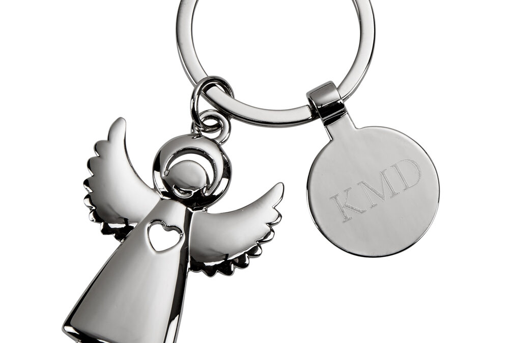 Standing Angel Keychain with Engraving Tag