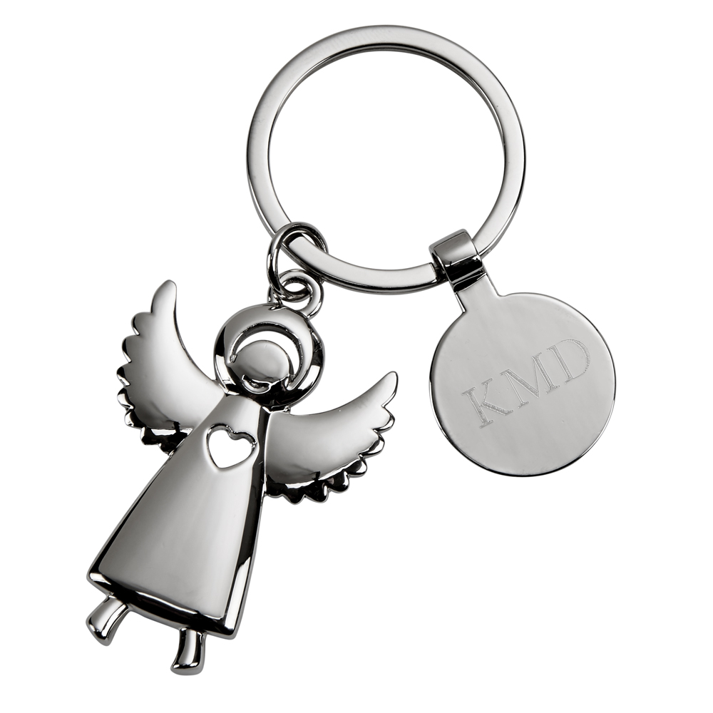 Standing Angel Keychain with Engraving Tag